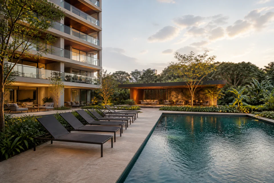 Piscina e área de lazer do empreendimento